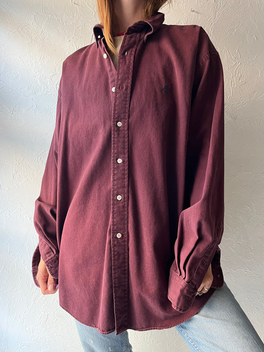 90s 'Ralph Lauren' Thick Cotton Button Up Shirt / Large