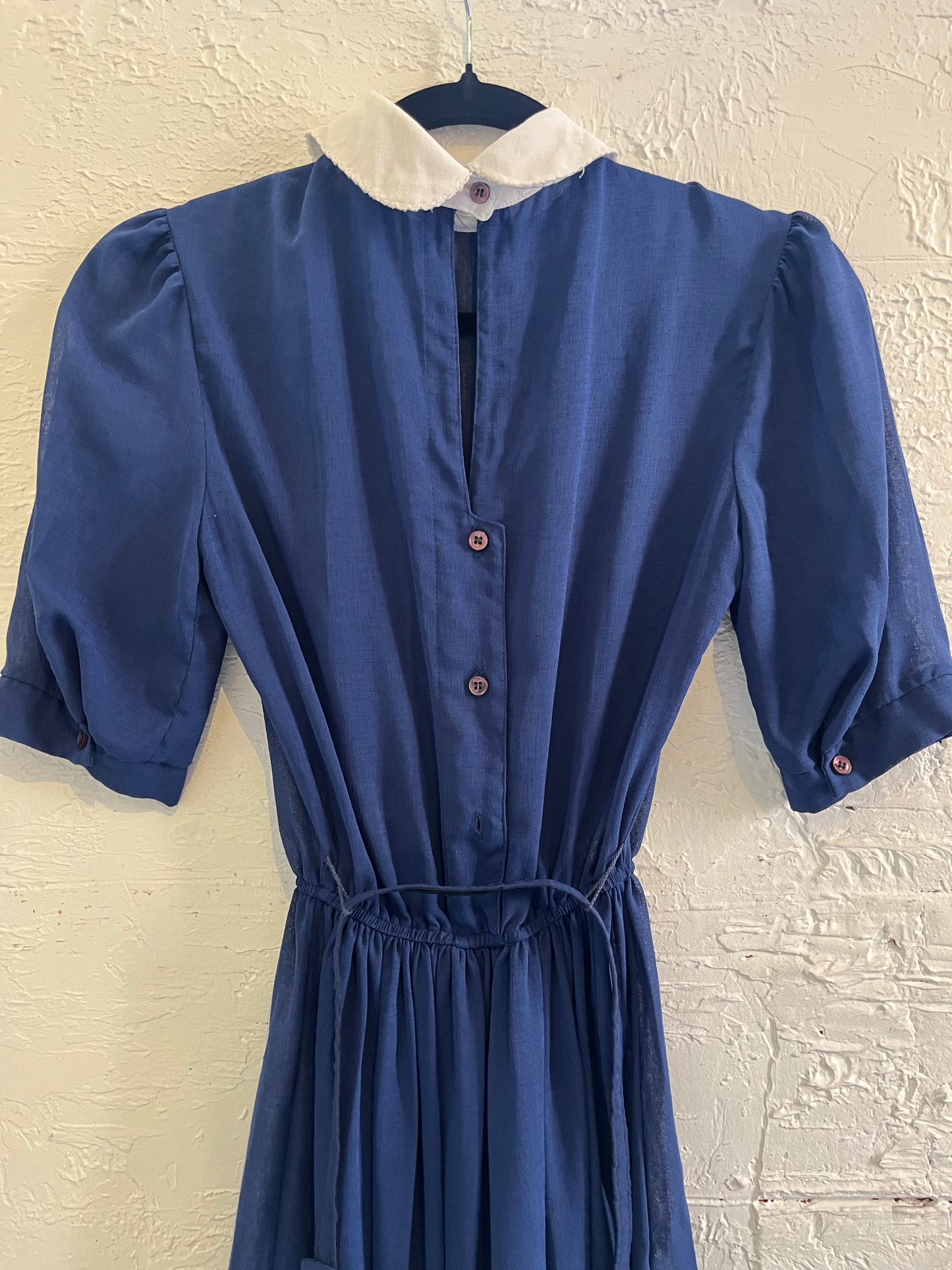 80s 'Xanadu' Blue Preppy Dark Academia Midi Shirt Dress / Small
