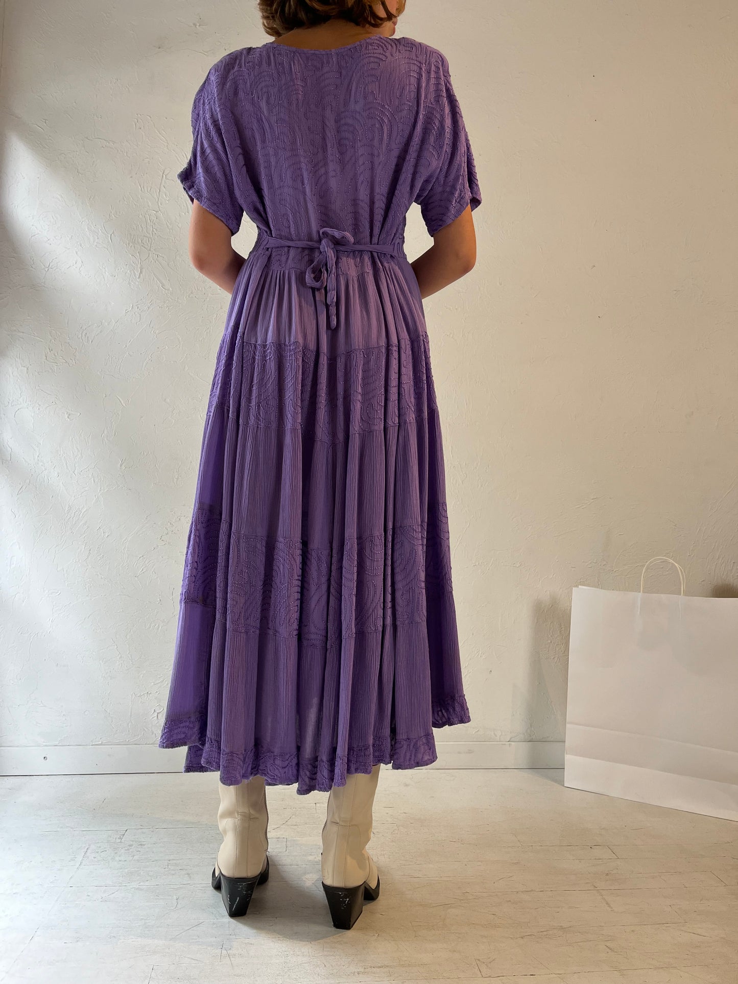 90s 'Variations' Purple Embroidered Dress / Large