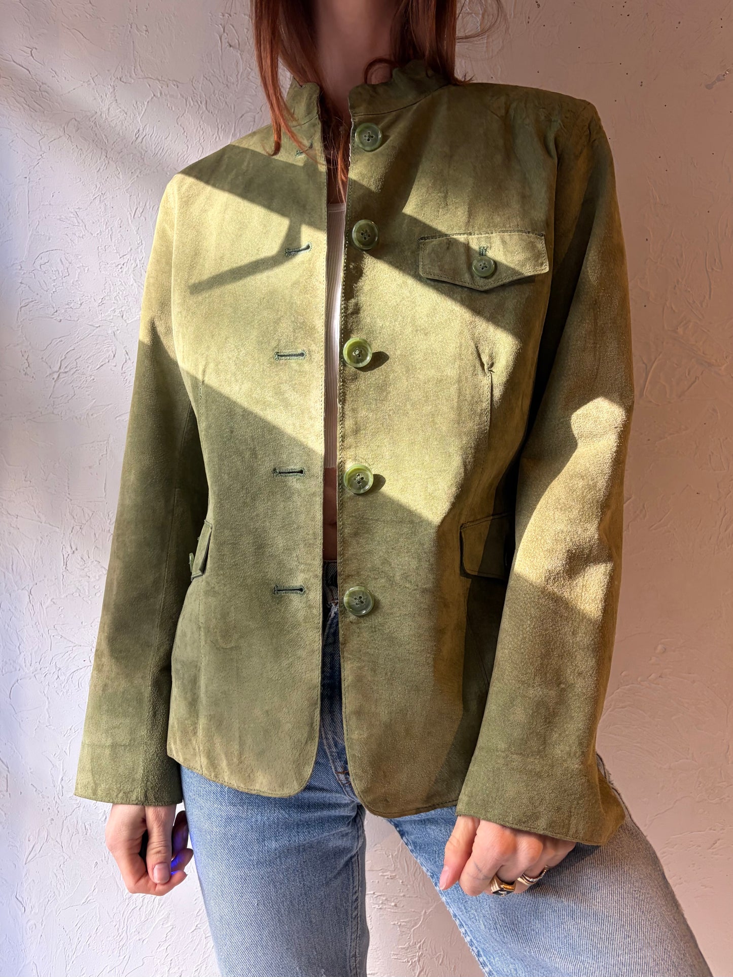 Y2k 'Charter Club' Green Suede Jacket / Medium