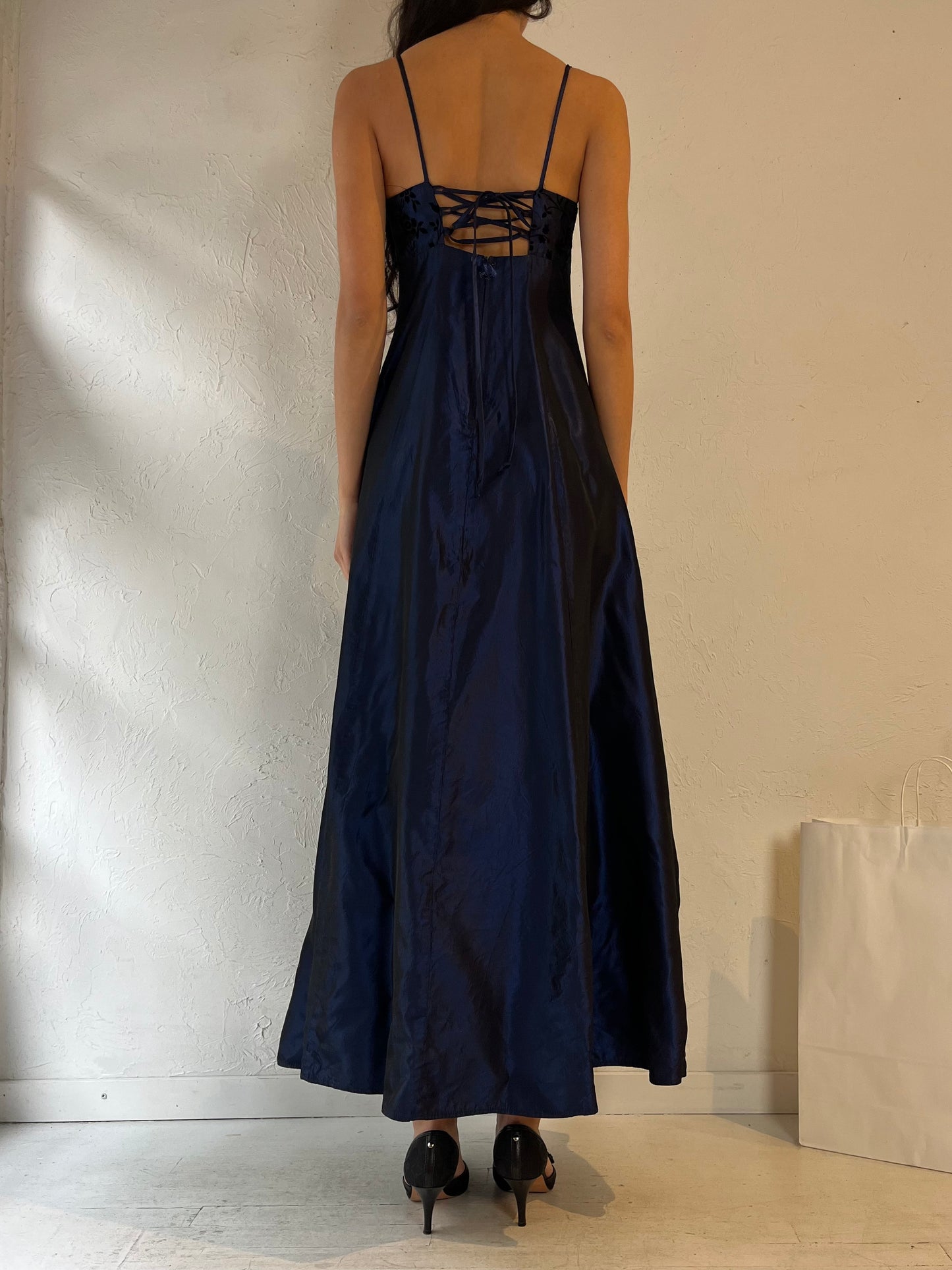 90s ‘Be Smart’ Blue Formal Dress / Small - Medium