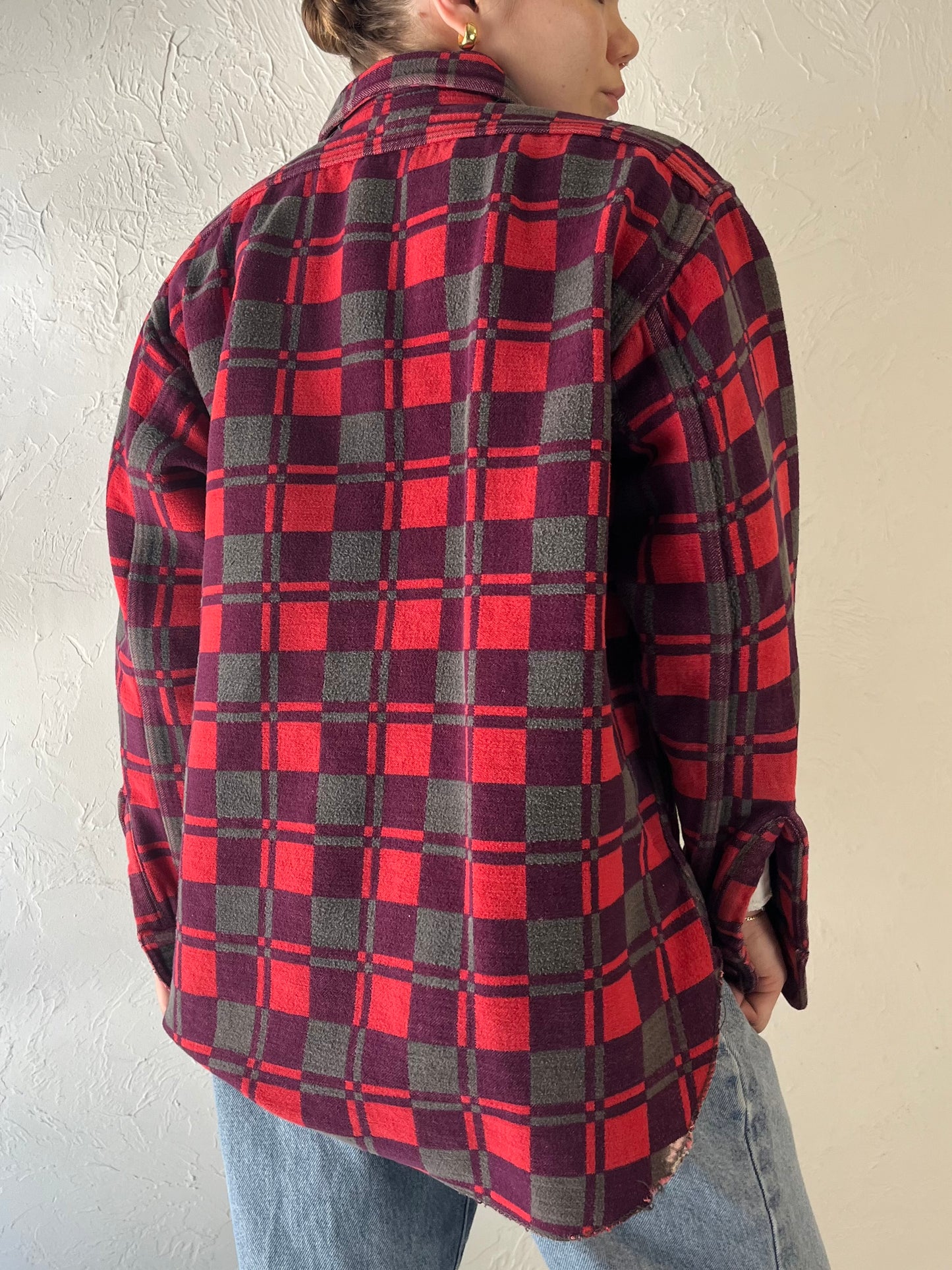 Vintage 'Champion' Red Cotton Flannel Shirt / Medium