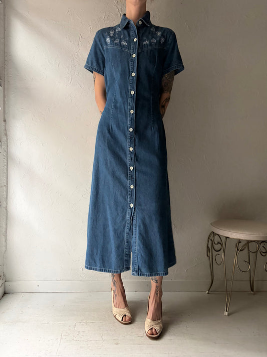 90s 'Pellini' Denim Button up Maxi Dress / Medium