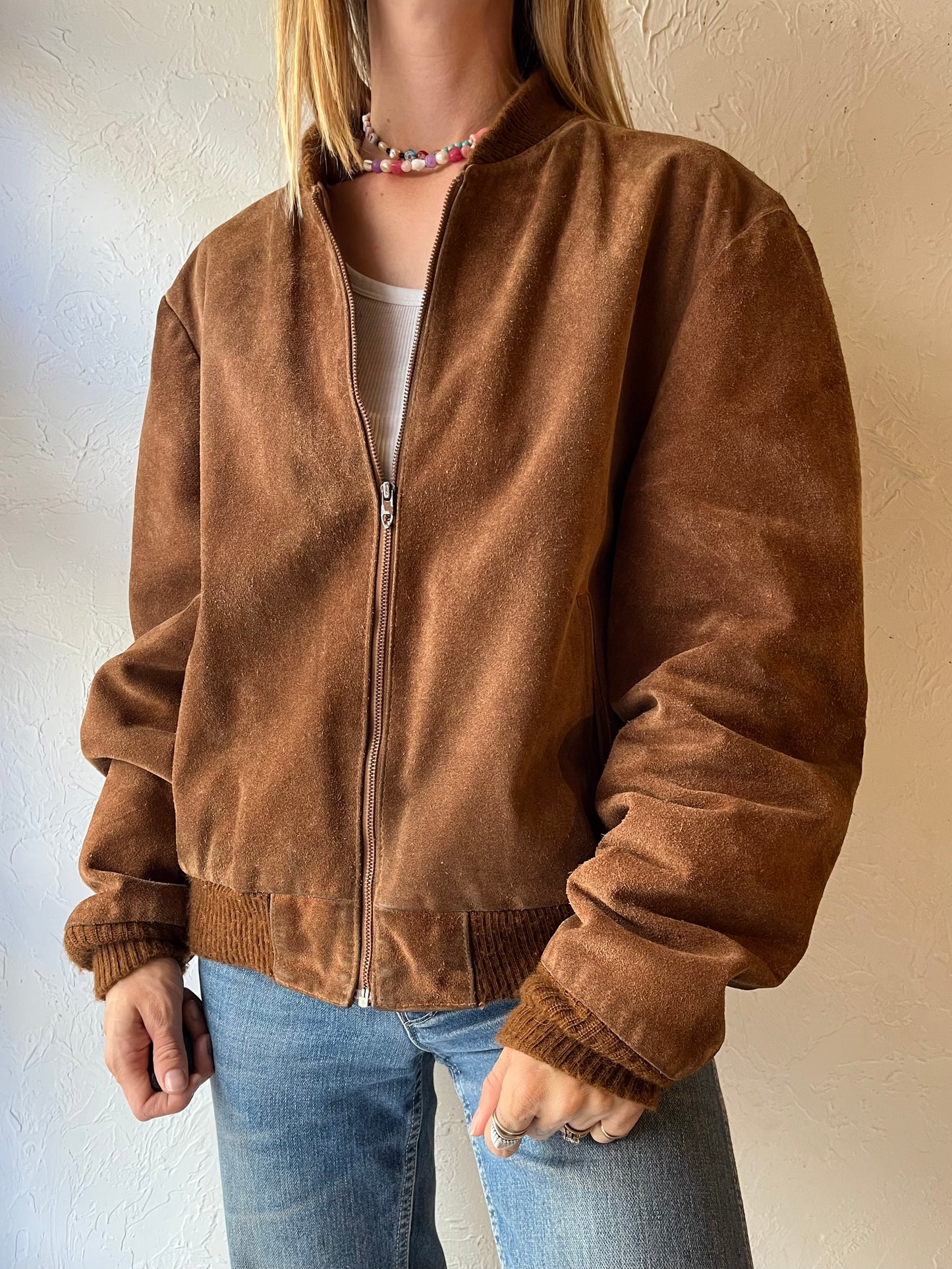 80s ‘Genuine Leather’ Brown Suede Leather Bomber / Medium