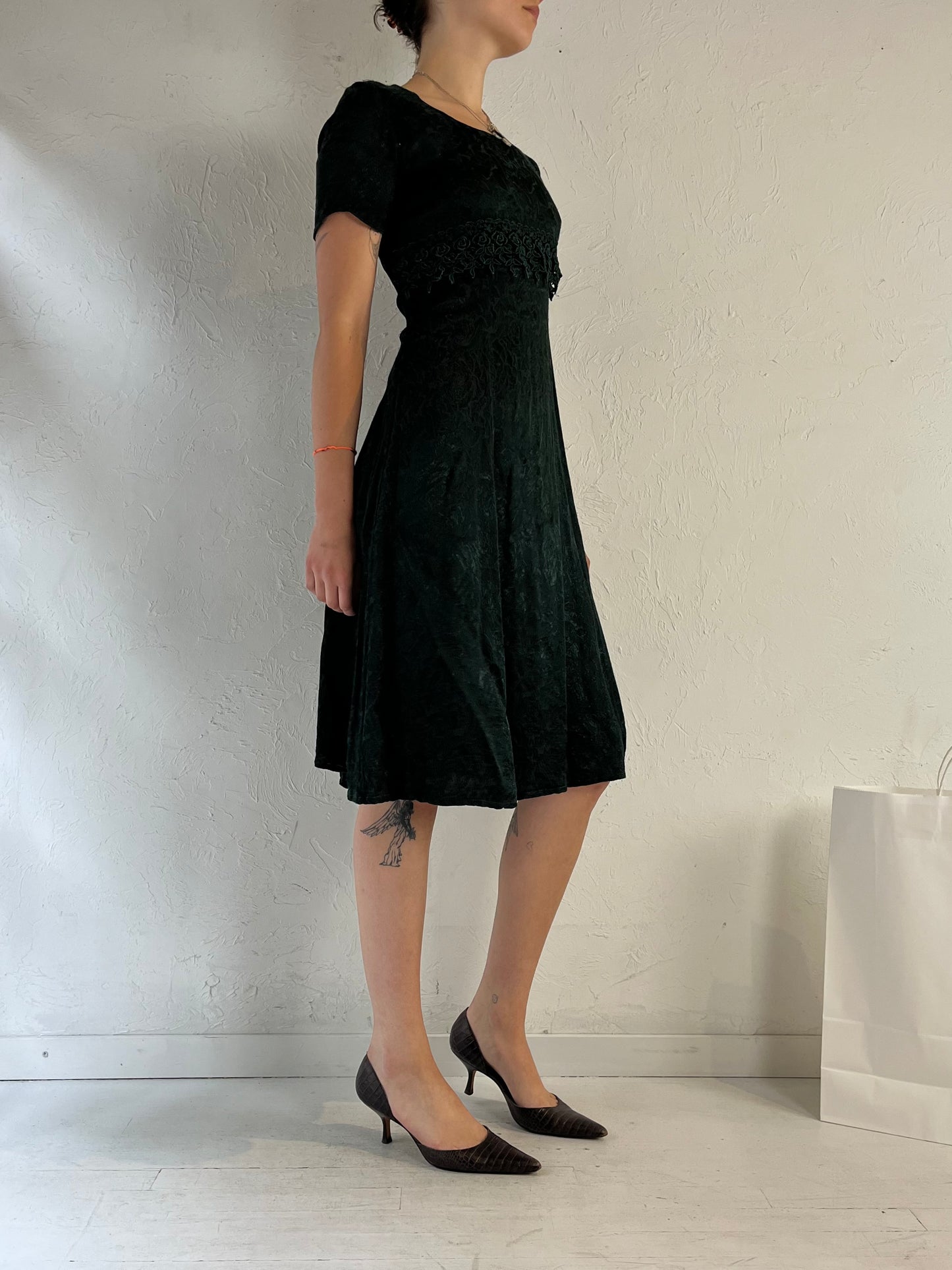 90s 'Jody' Green Rayon Mini Dress / Small