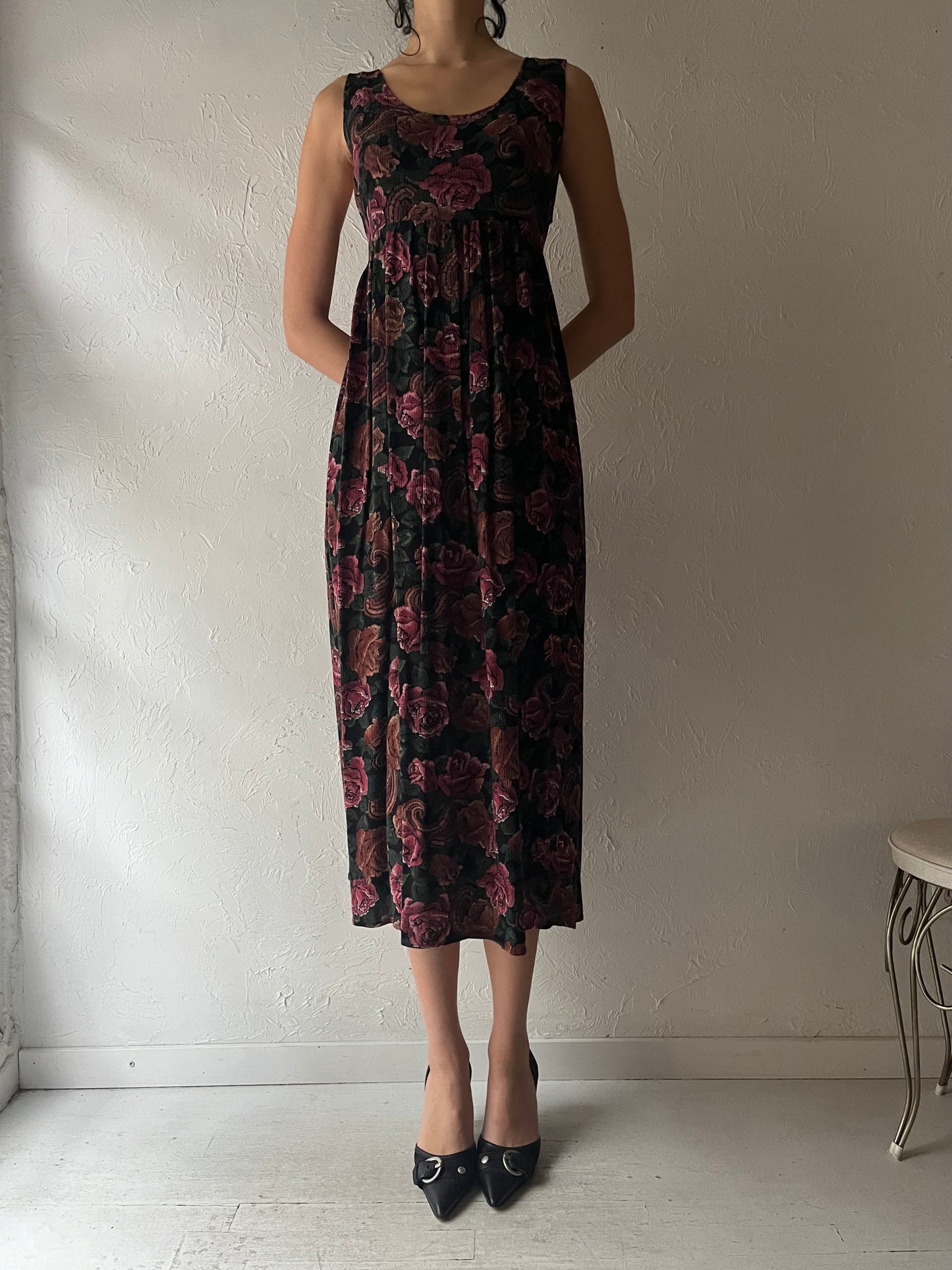 90s 'Timins' Floral Print Rayon Dress / Medium