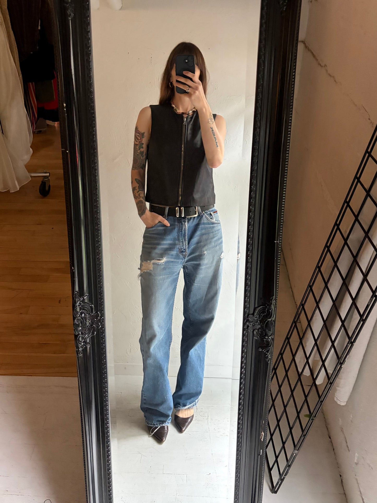 90s 'Banana Republic' Black Leather Vest / Small