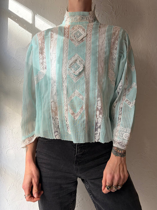 Vintage Victorian Style Green Blouse / Medium