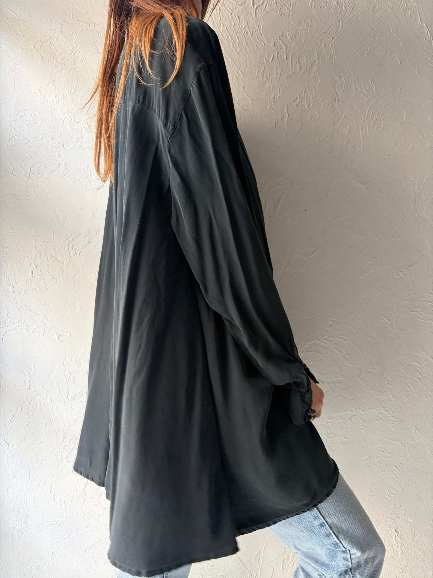 90s 'Nygard' Black Oversized Silk Shirt / Small - Medium