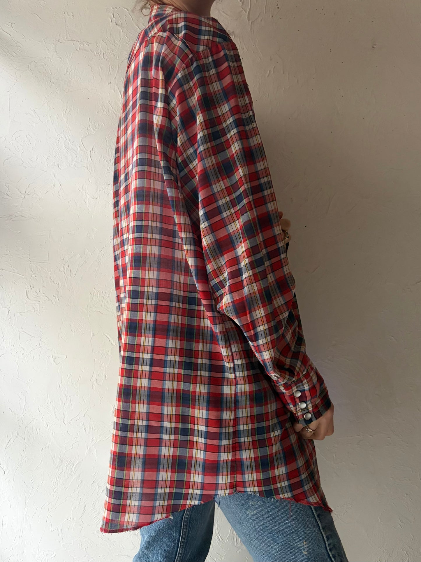 Vintage 'MWG' Plaid Pearl Snap Western Shirt / XL