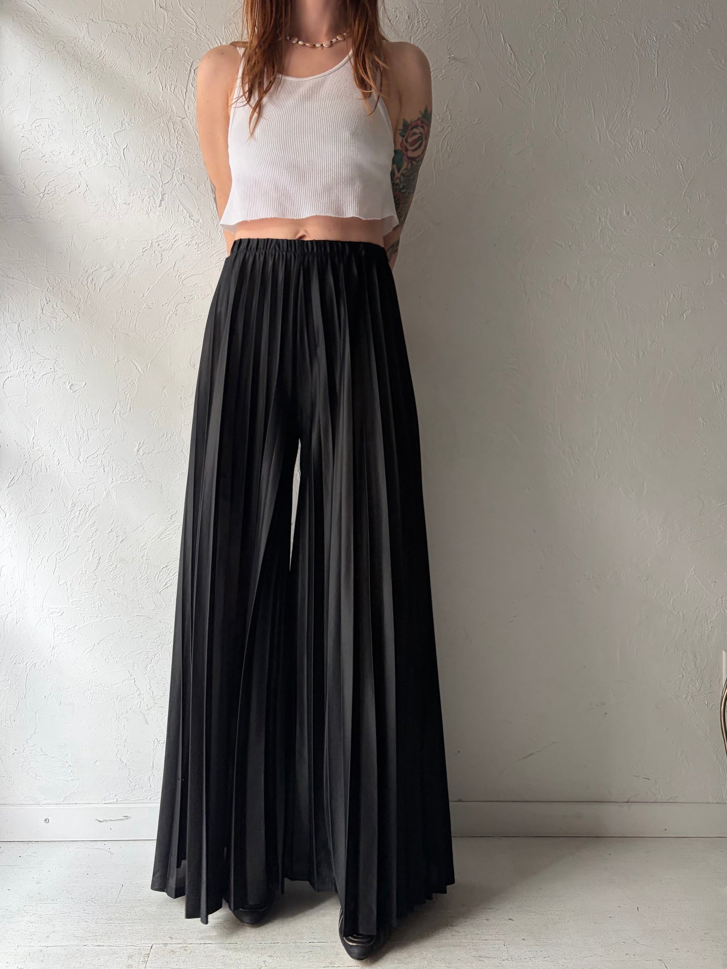 70s 'Win Sten' Union Made Black Accordion Bell Bottom Flare Pants / Small