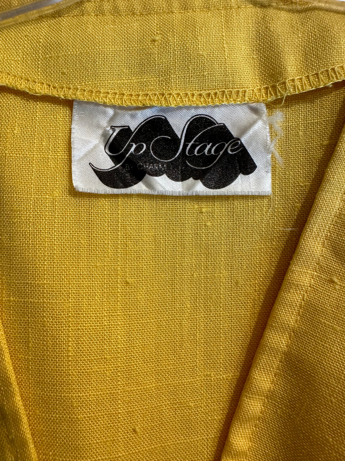 70s 'Up Stage' Yellow Button Up Midi Dress / Small