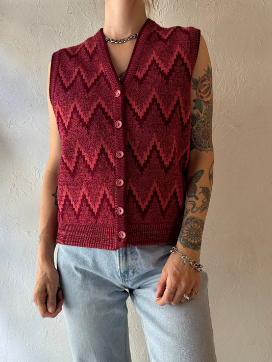 80s 'Wolsey' Red Acrylic Knit Vest / Medium