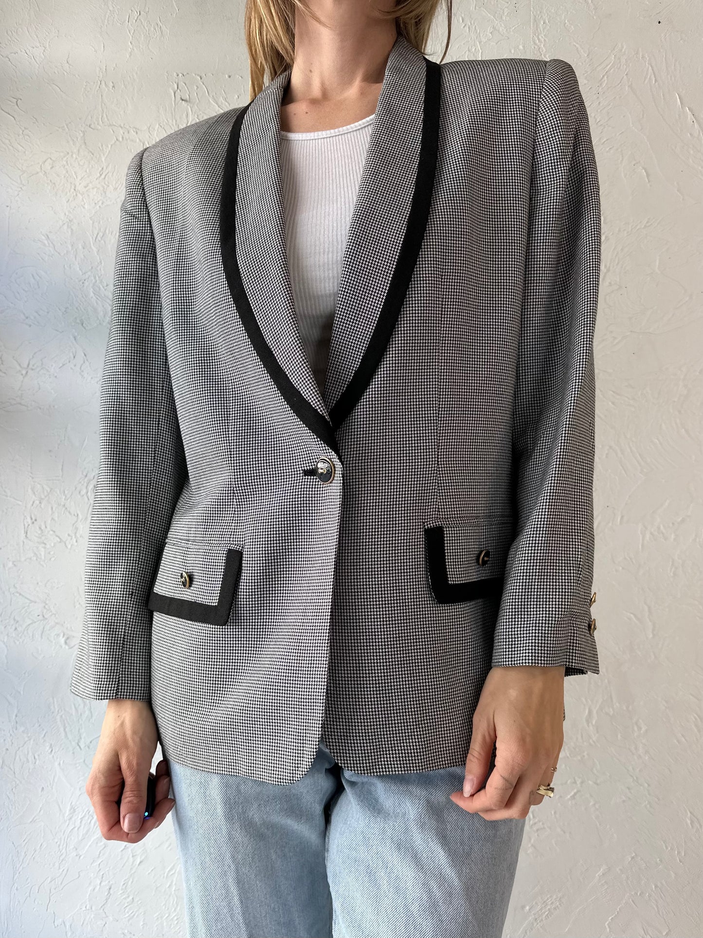 90s 'Kasper' Herringbone Blazer Jacker / Medium