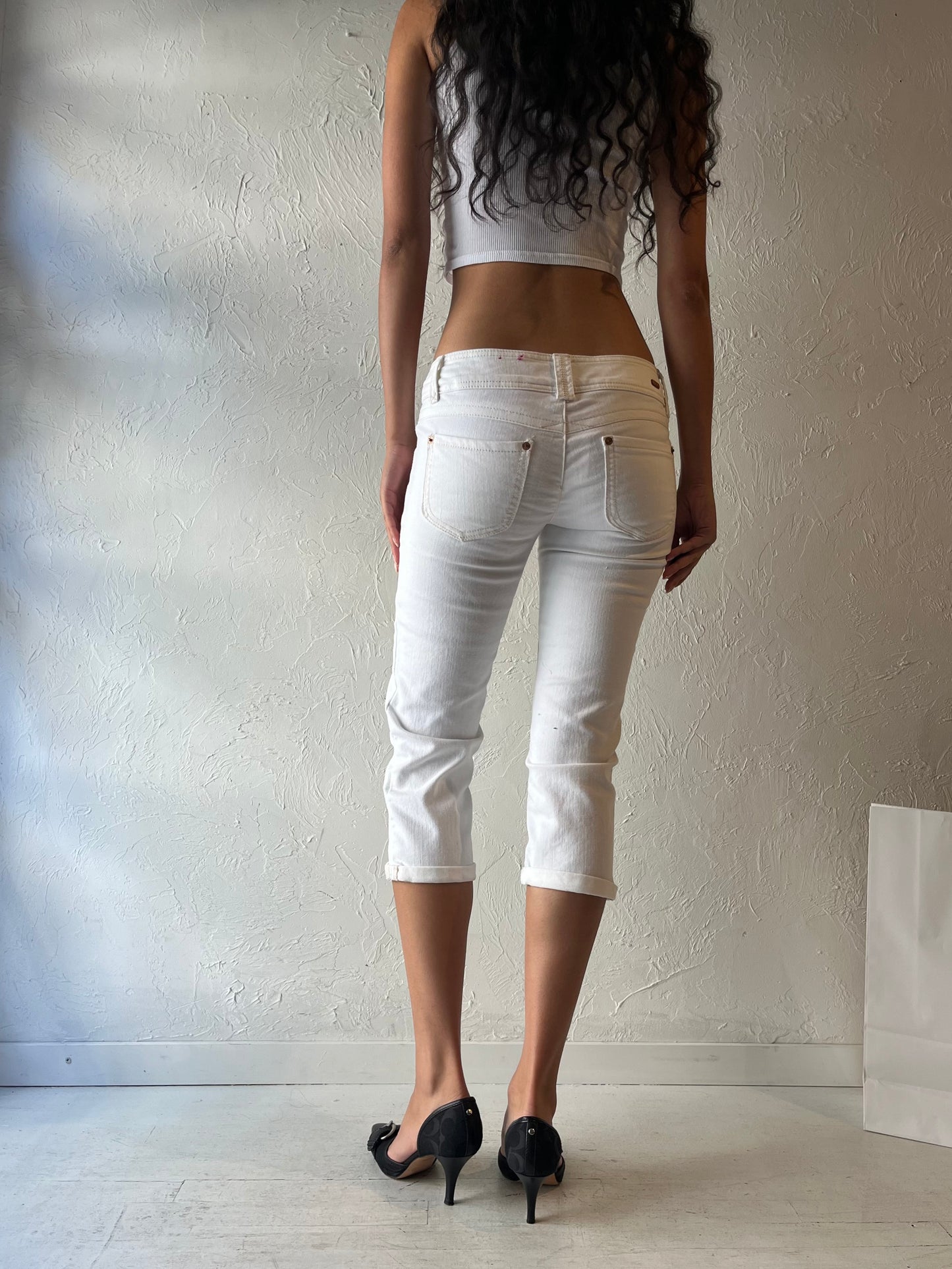 Y2k 'Candies' White Denim Low Rise Capris / Small