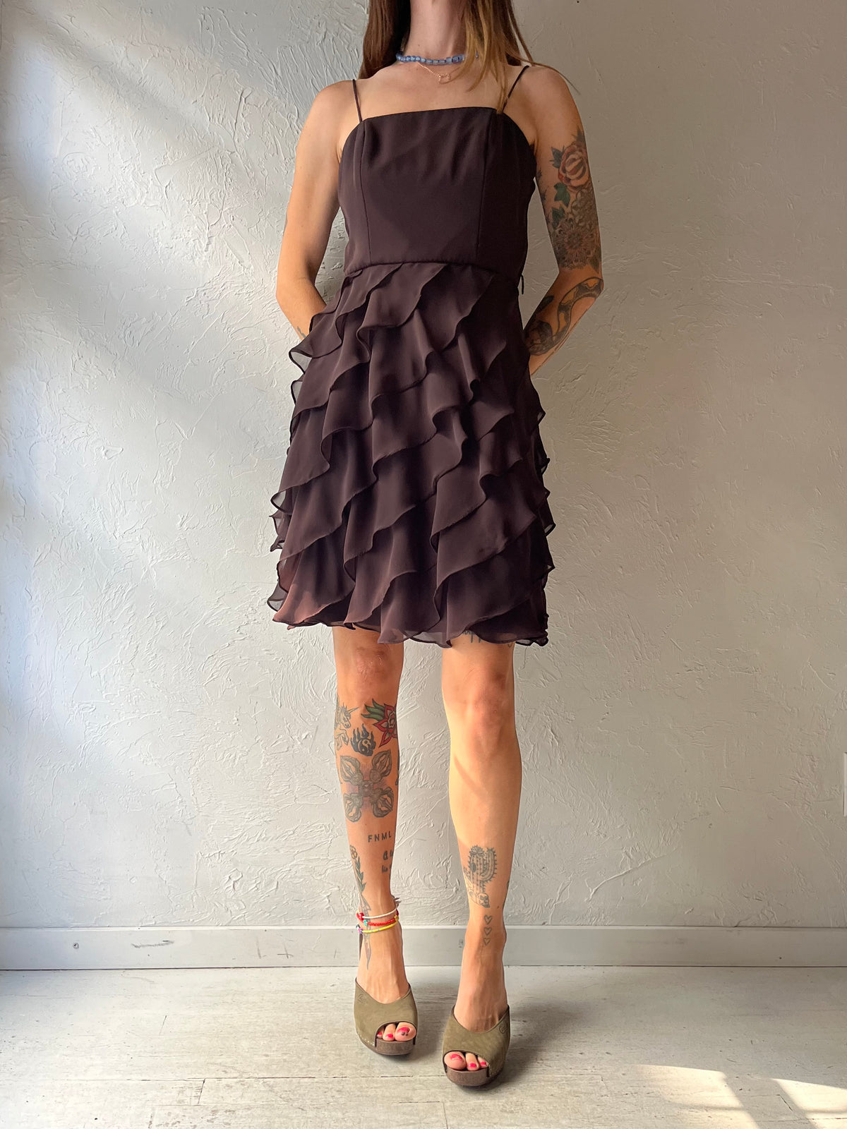 Y2k 'SL Fashions' Brown Ruffle Dress / Small