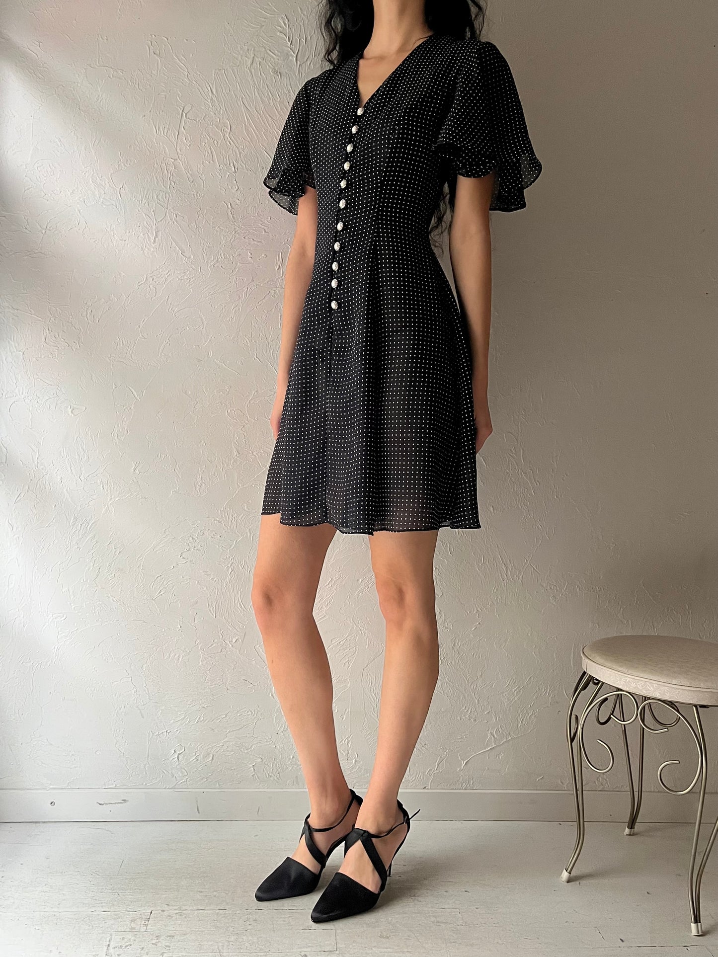 90s 'Emblem' Polka Dot Mini Dress / Small
