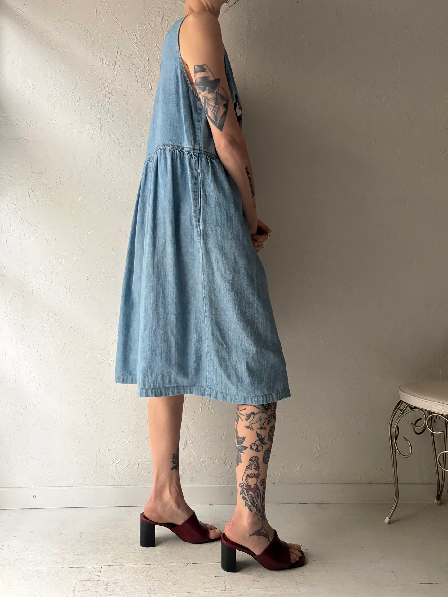 Y2k 'Disney' Denim Button up Midi Dress / Medium