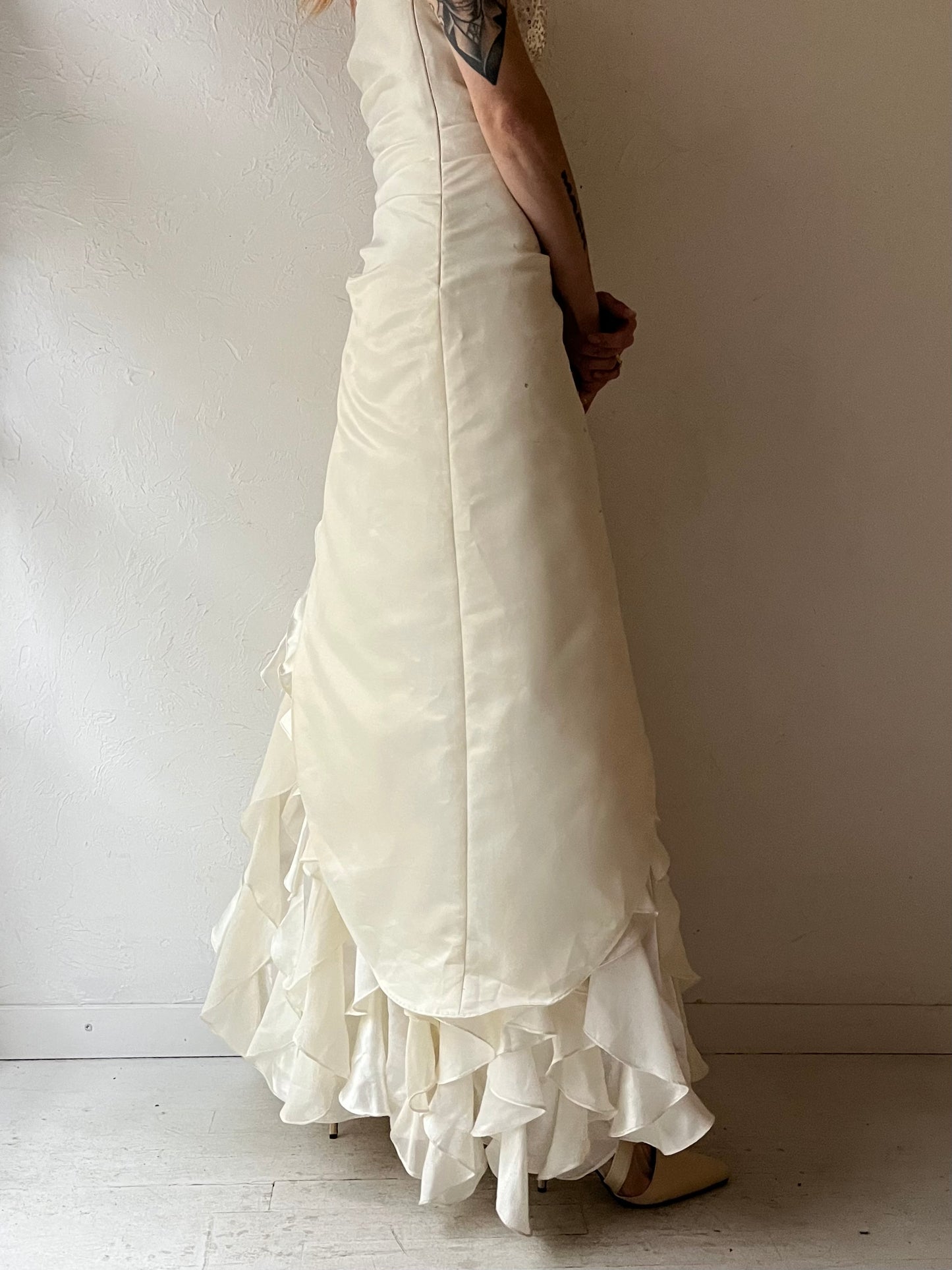 90s 'Jump' White Sequin Formal Dress / Small