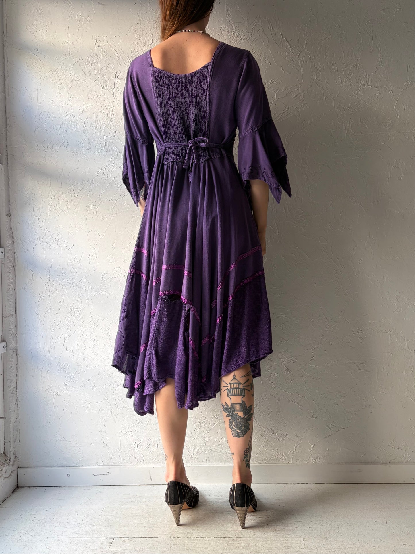 Vintage Purple Fairy Core Hippie Midi Dress / Medium