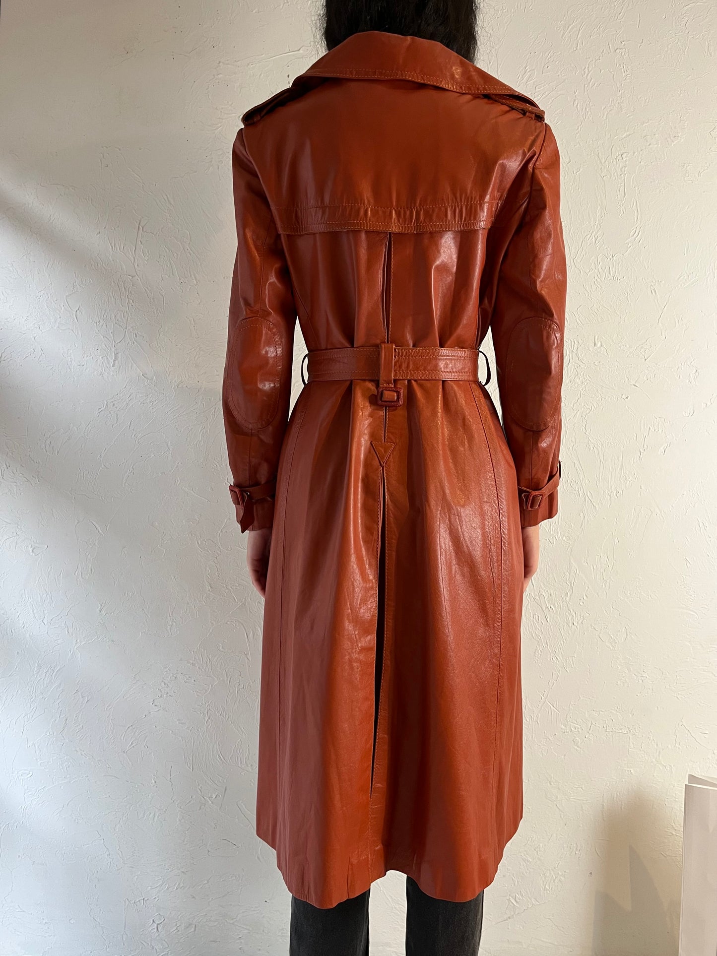 70s ‘Learsi’ Orange Leather Trench Coat / Small