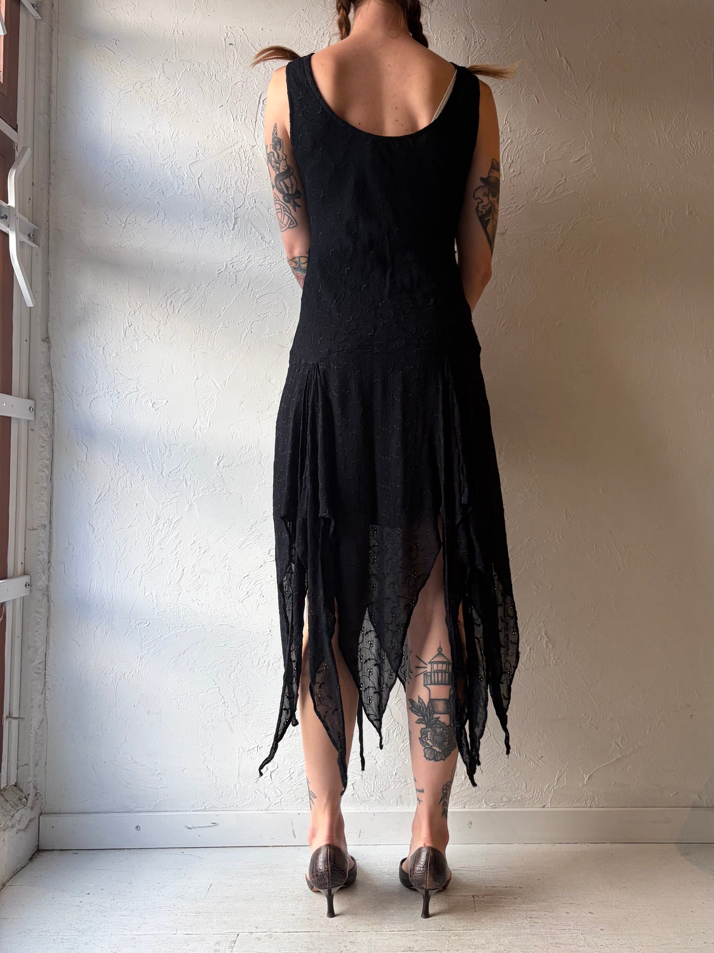 90s 'Majik' Black Fairycore Sequin Dress / Medium
