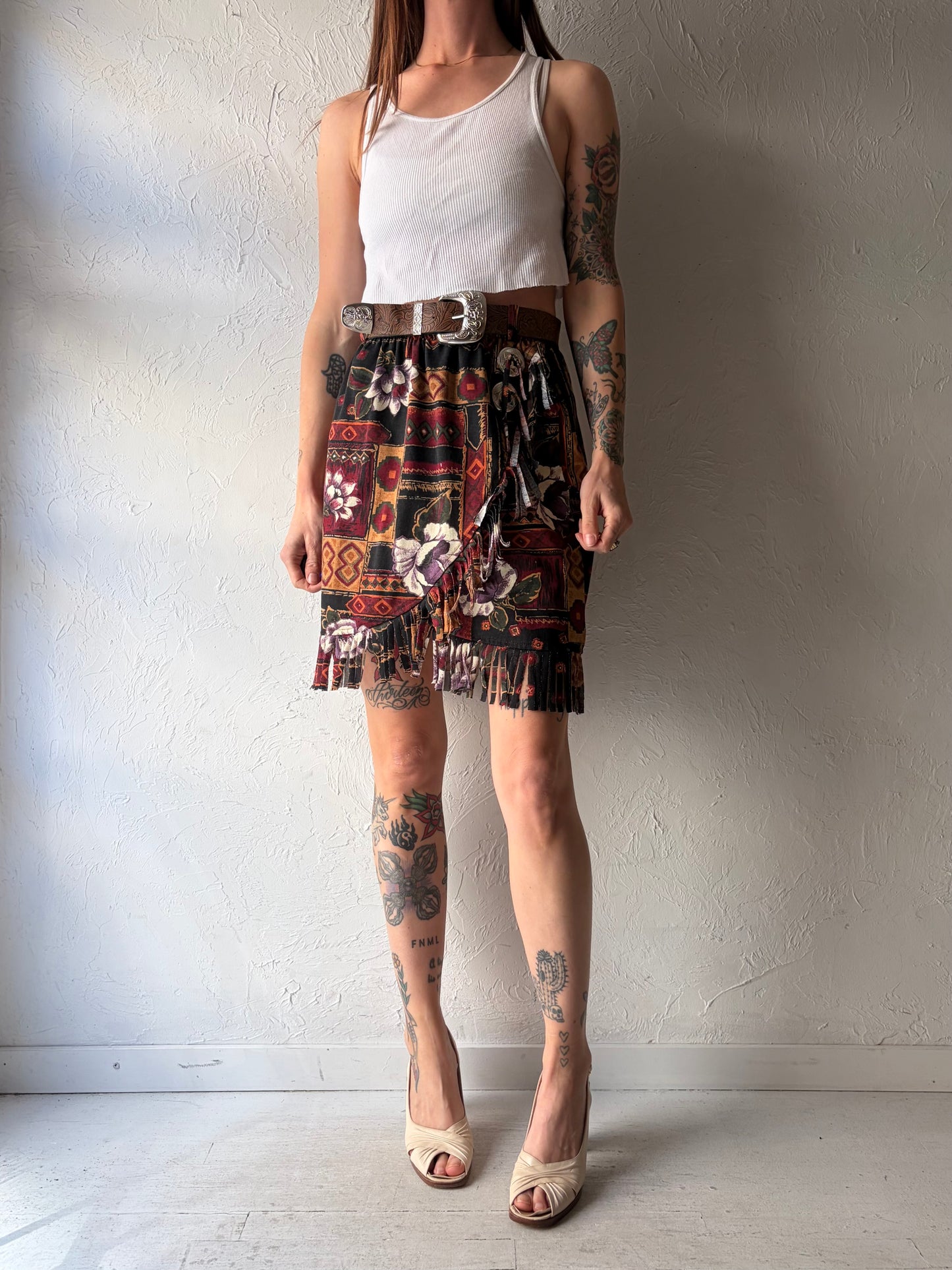 90s 'Ozark Mountain' Aztec Western Fringe MIni Skirt / Small