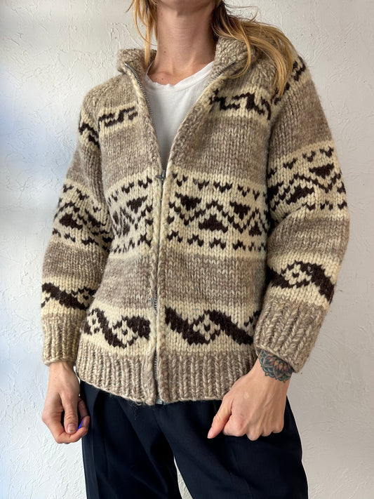 Vintage Hand Knit Hooded Sweater / Small