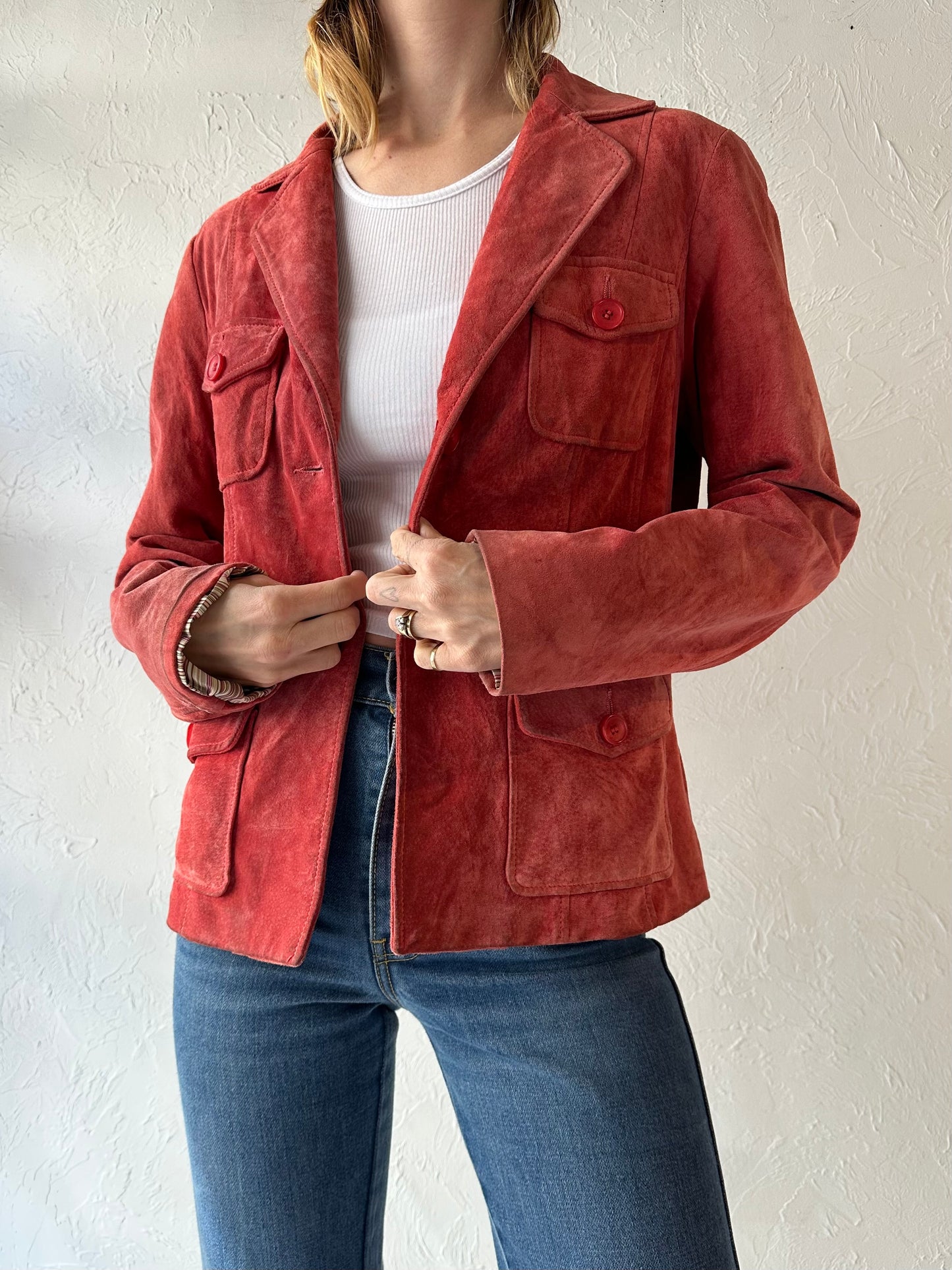 Y2k 'Danier' Red Suede Jacket / Small