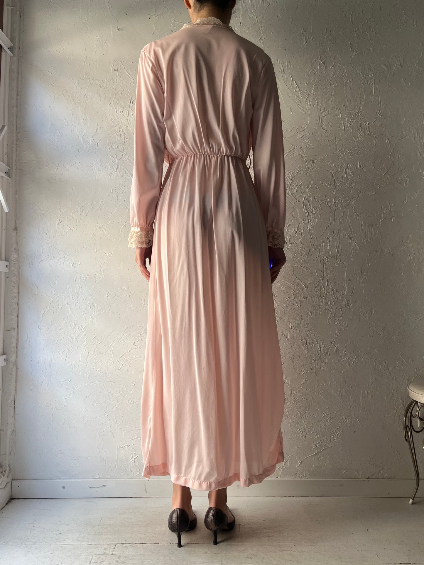 80s 'Avon' Romantic Pink Nylon Robe Slip Dress / Small