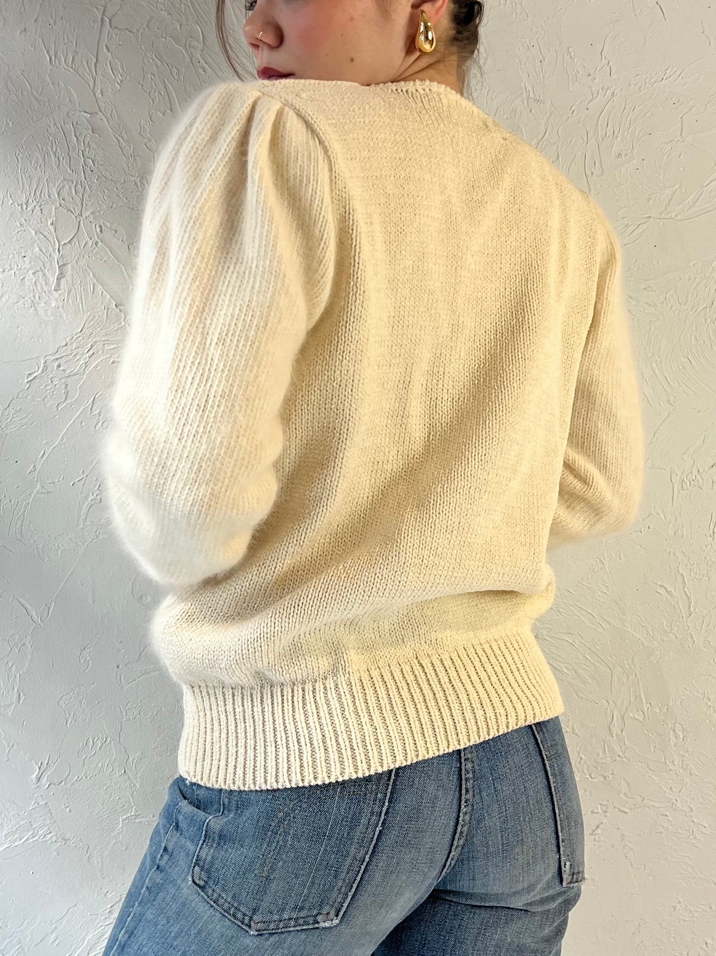 90s ‘Eugenia’ Cream Rhinestone Sweater / Medium