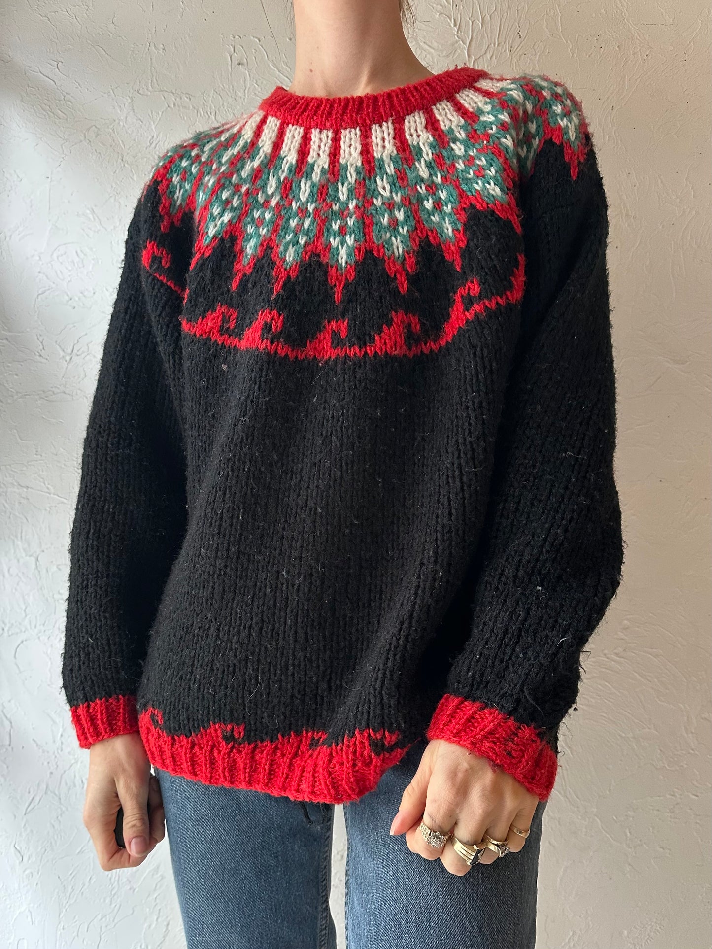 90s 'Club Contempo' Acrylic Fair Isle Sweater / Medium