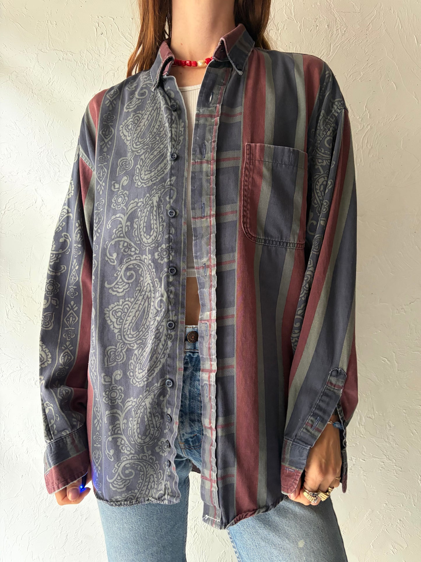 90s 'Wrangler' Soft Cotton Paisley Button Up Shirt / Medium