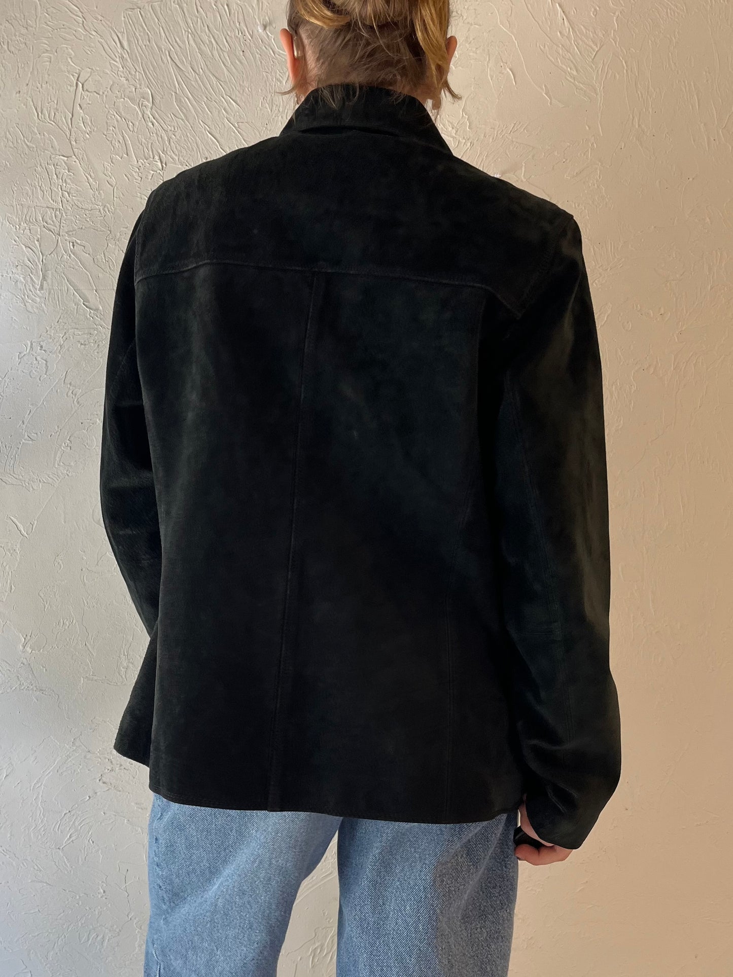 Y2k Black Suede Leather Jacket / Medium