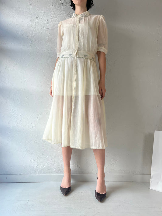 70s 'Gunne Sax' Sheer Cream Cotton Dress / Small