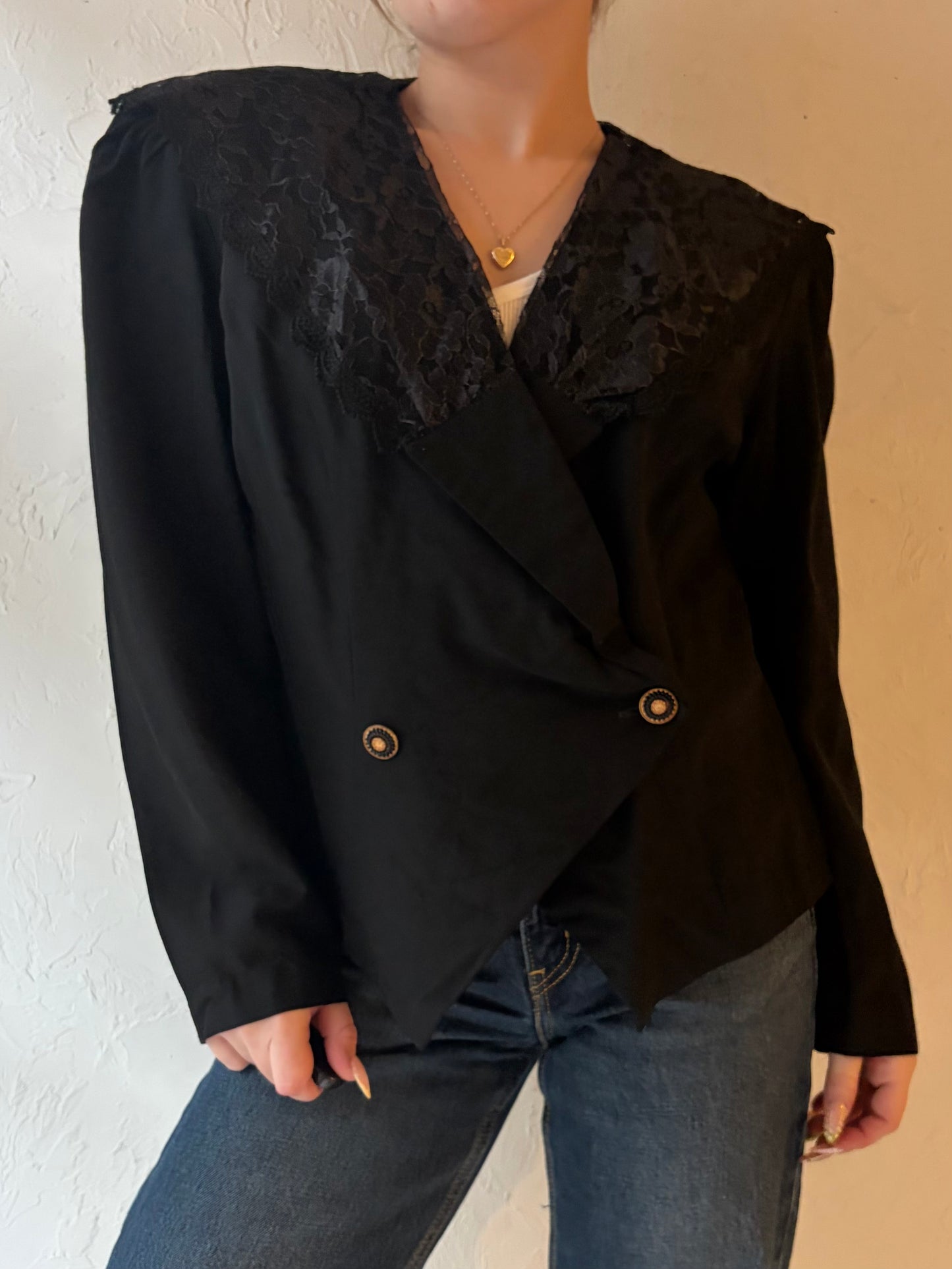 80s 'Magic Moments' Black Blouse / Medium