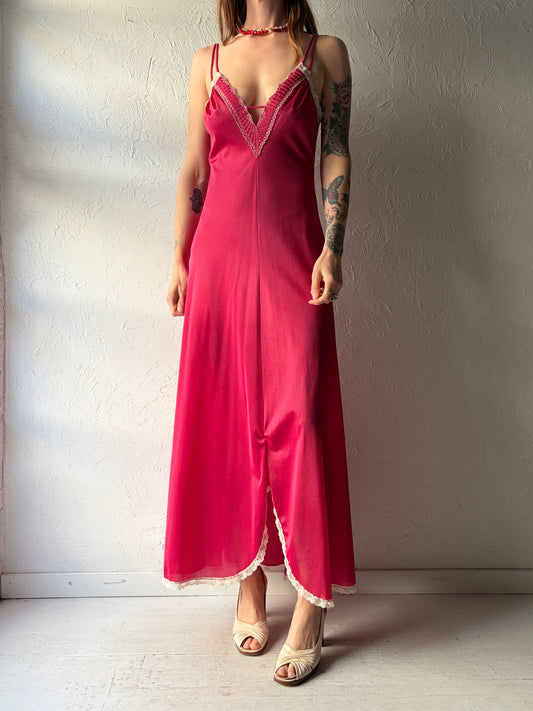 70s 'Sears' Vintage Pink Nylon Romantic Lingerie Slip Dress / Small
