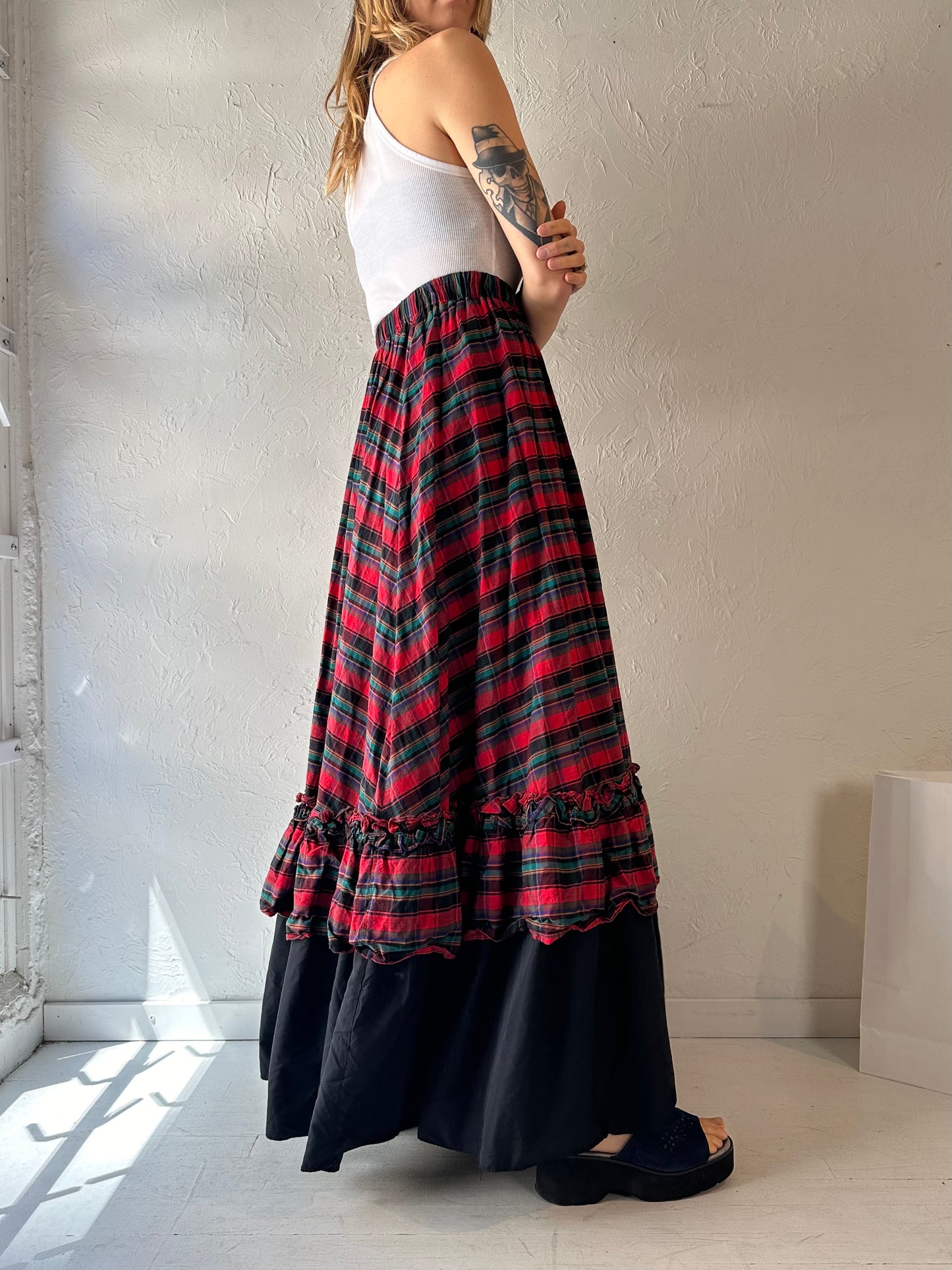 Vintage Handmade Plaid Maxi Skirt / XS