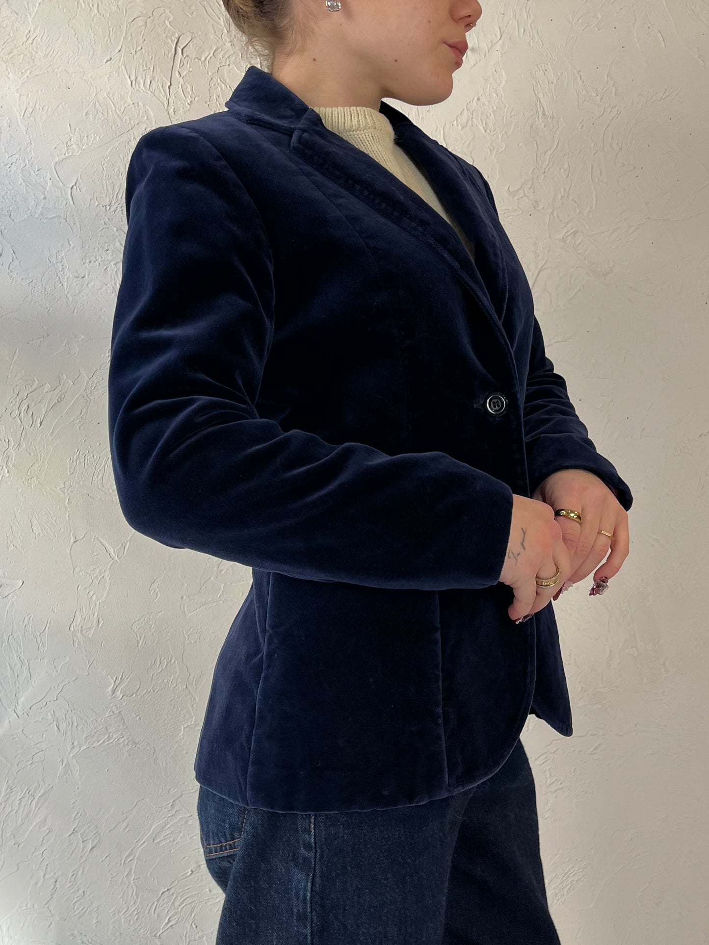 90s ‘Marjorie Hamilton’ Blue Velvet Blazer Jacket / Medium