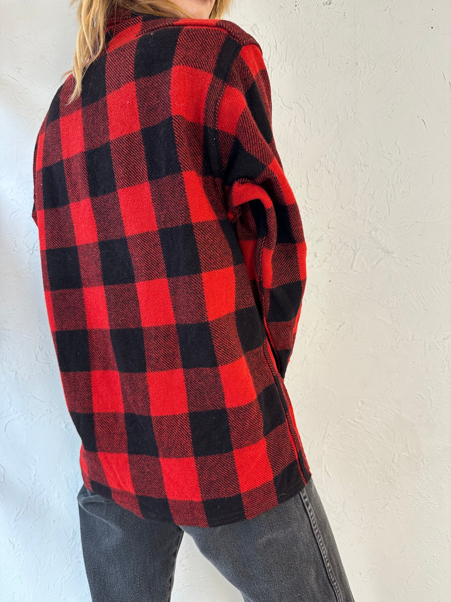 70s 'Bemidji' Red Wool Plaid Flannel Shirt / Medium