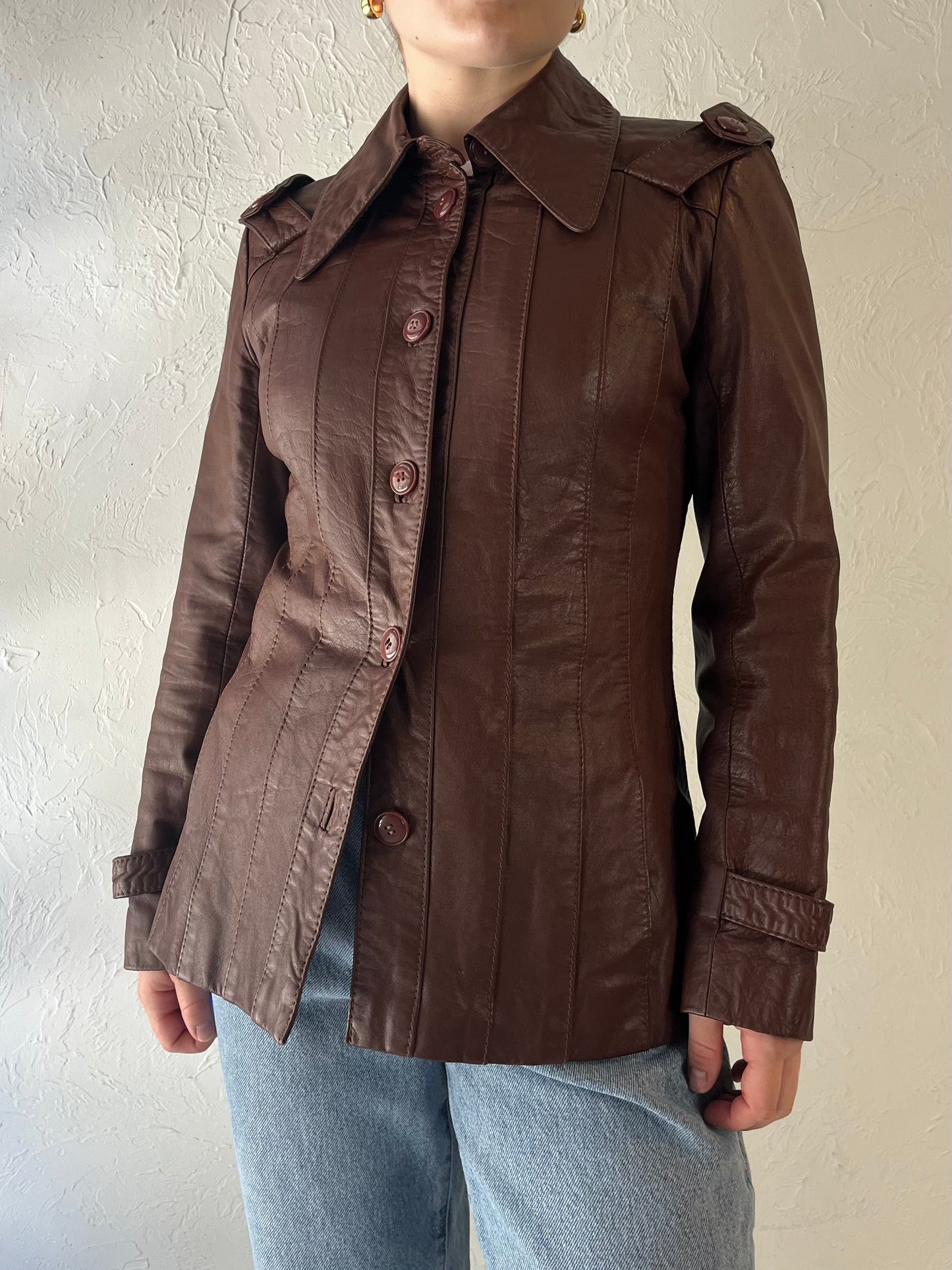 80s 'PBD' Brown Leather Jacket / XS