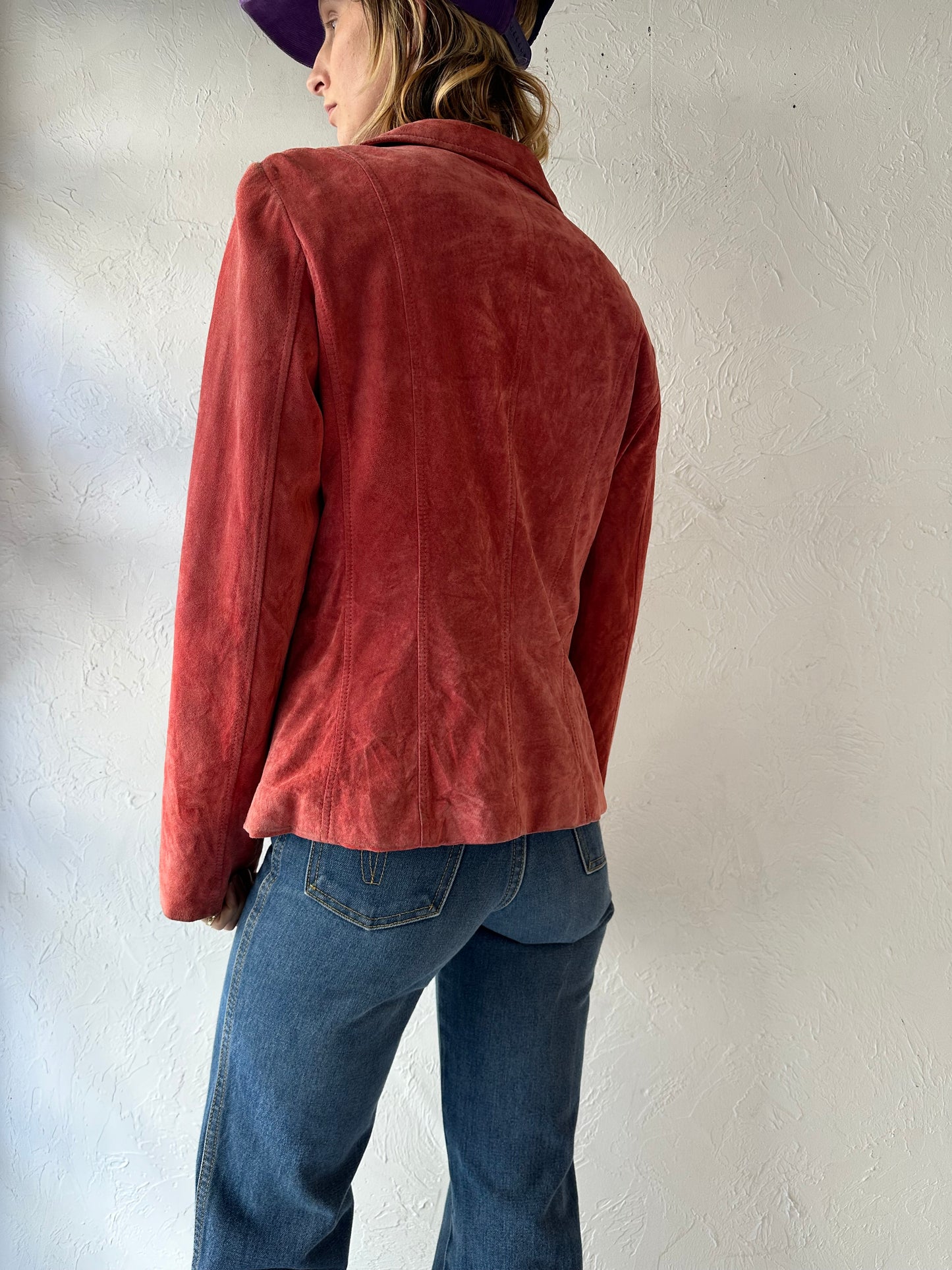 Y2k 'Danier' Red Suede Jacket / Small