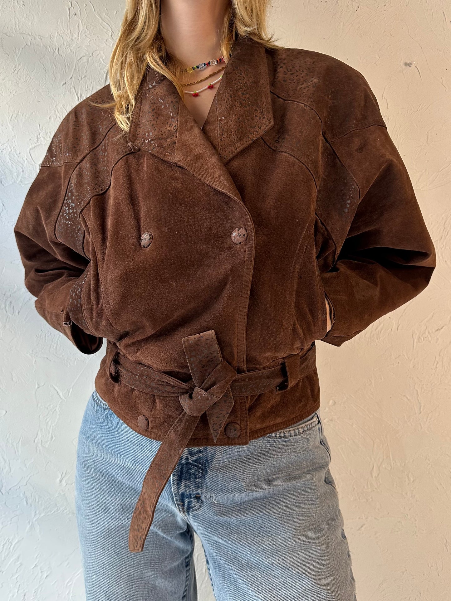 90s 'Byrnes & Baker' Brown Suede Leather Jacket / XS