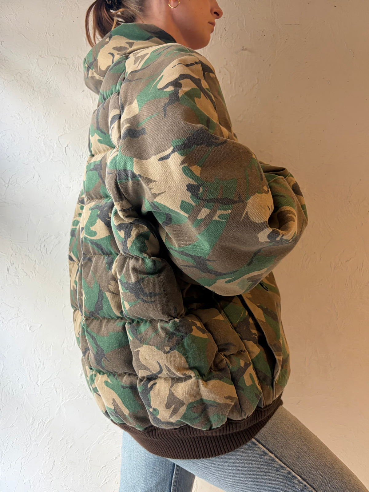 80s ‘Thermo King’ Woodland Camo Hunting Winter Puffer Jacket / Made in Canada/ Medium