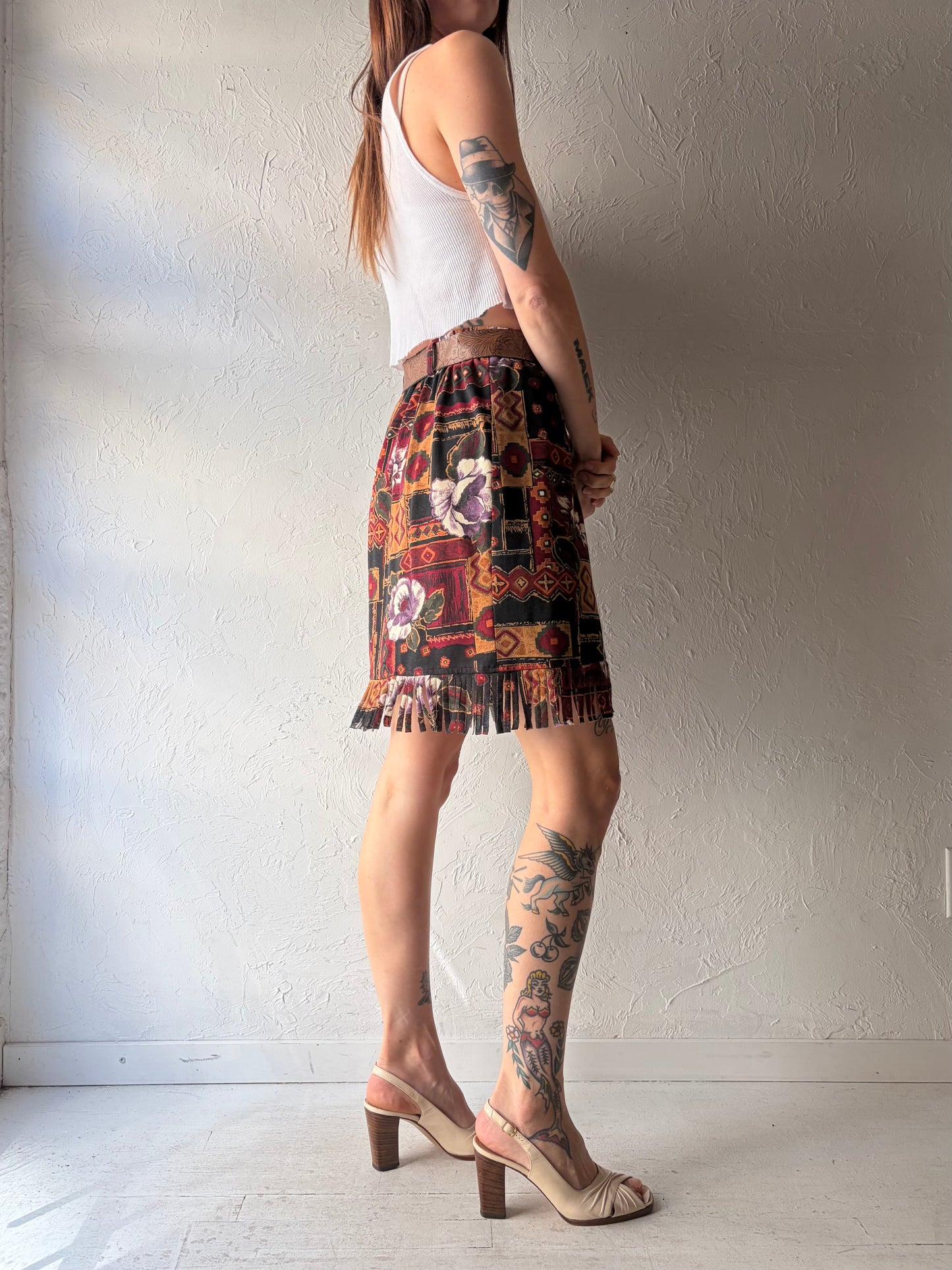 90s 'Ozark Mountain' Aztec Western Fringe MIni Skirt / Small