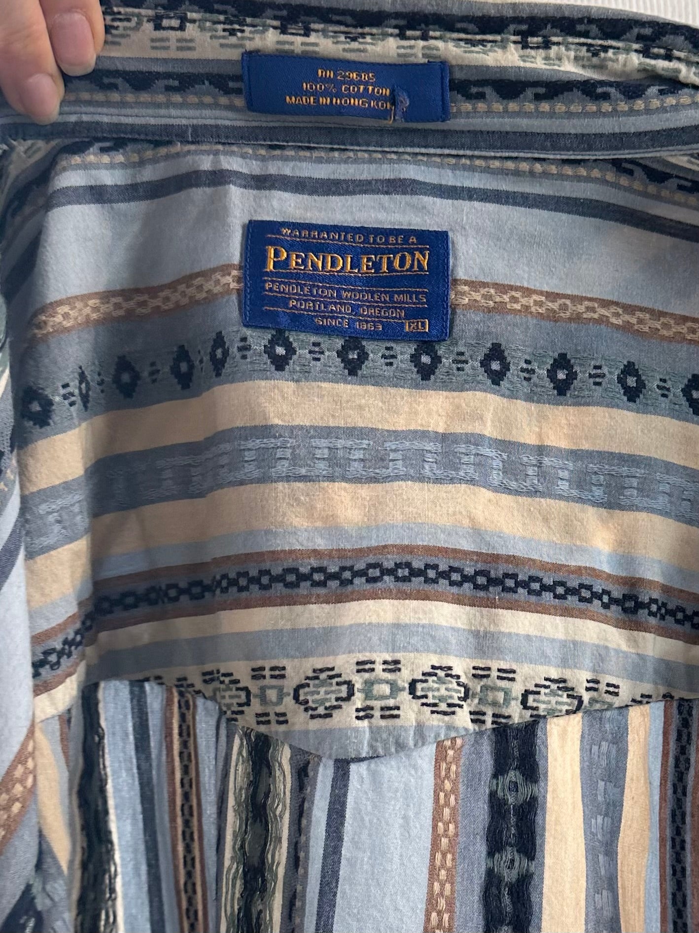 90s 'Pendleton' Blue Cotton Pearl Snap Shirt / XL