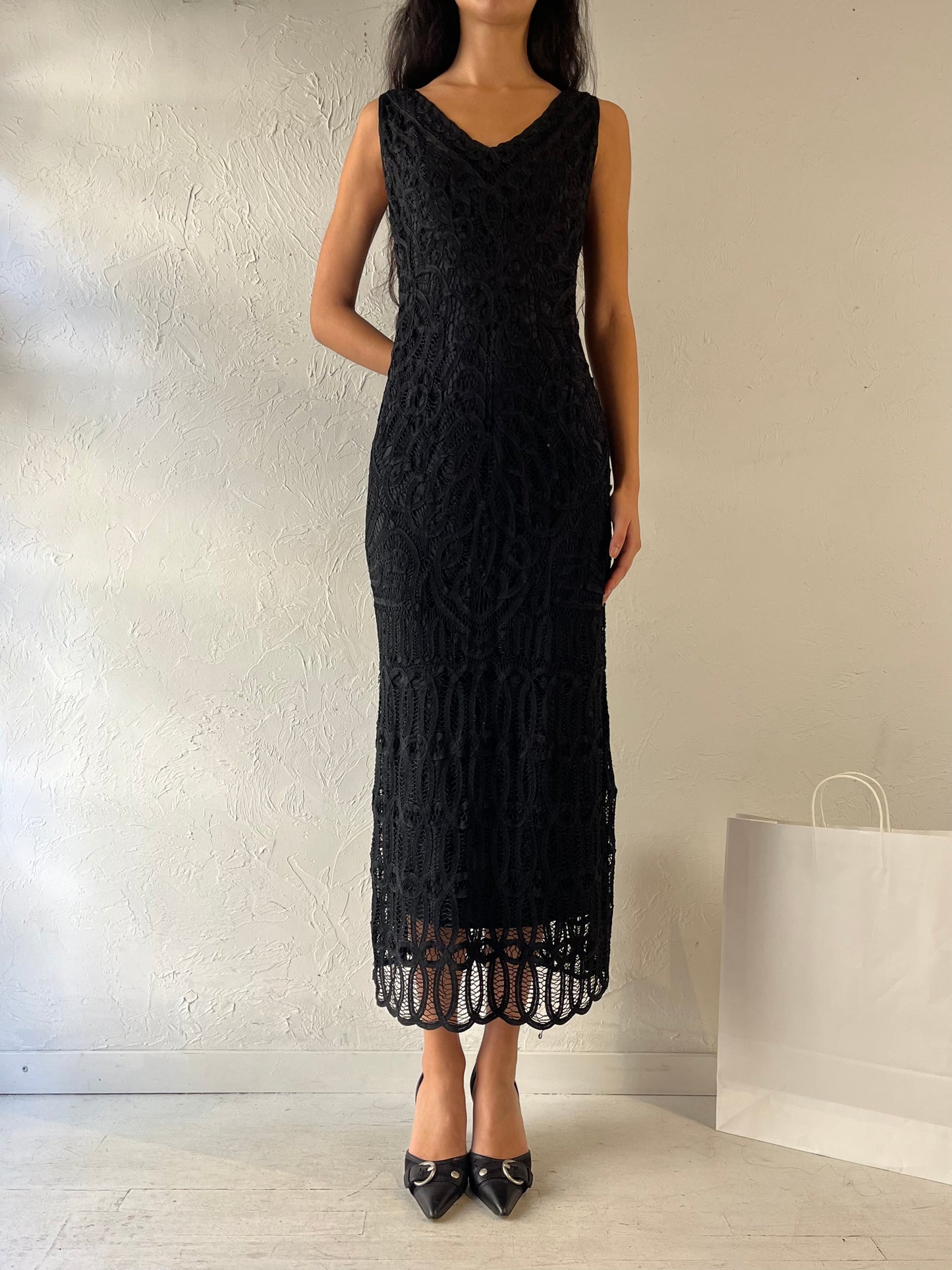 Y2K ‘Carol Little’ Black Crochet Dress / Medium