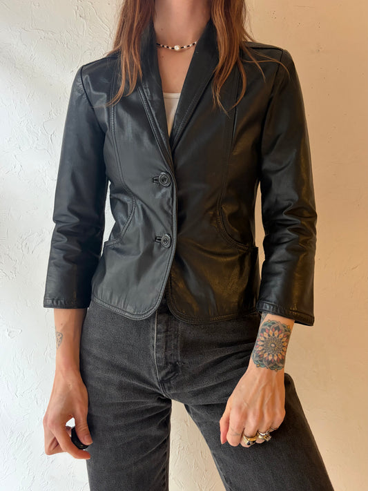 90s 'Wilson' Black Leather Jacket / XSmall