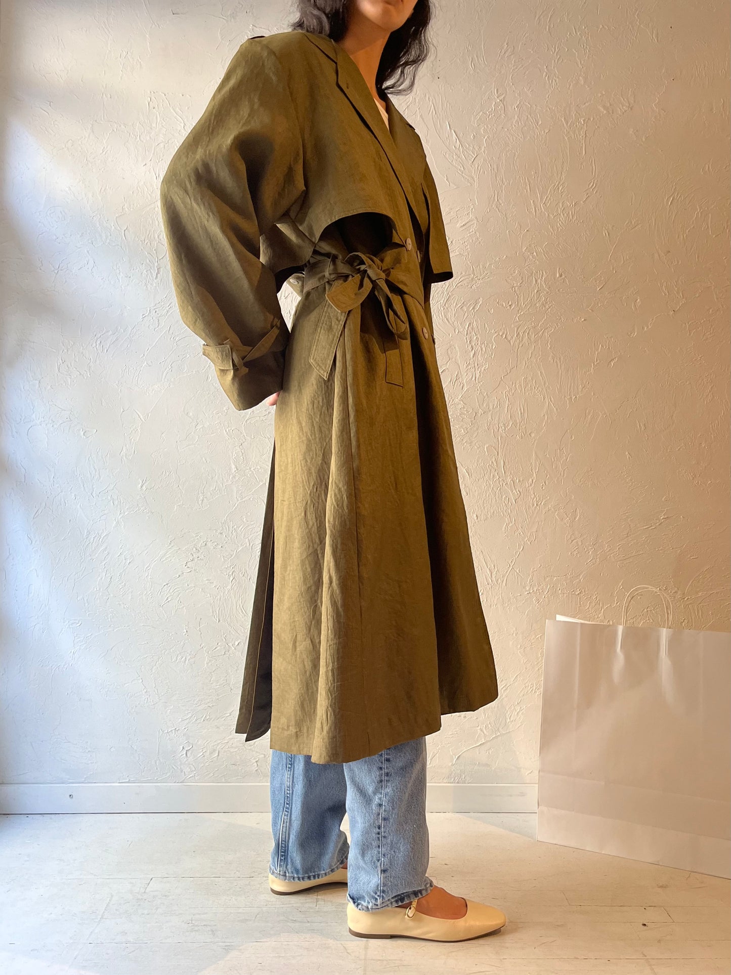 Y2k 'Collection Elegante' Green Lightweight Trench Coat / Large