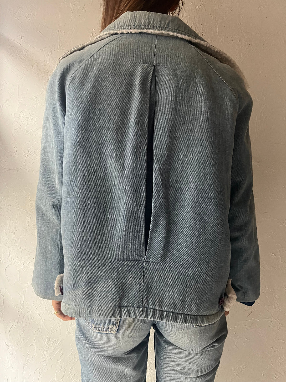 70s Faux Shearling Lined Denim Jacket / Medium